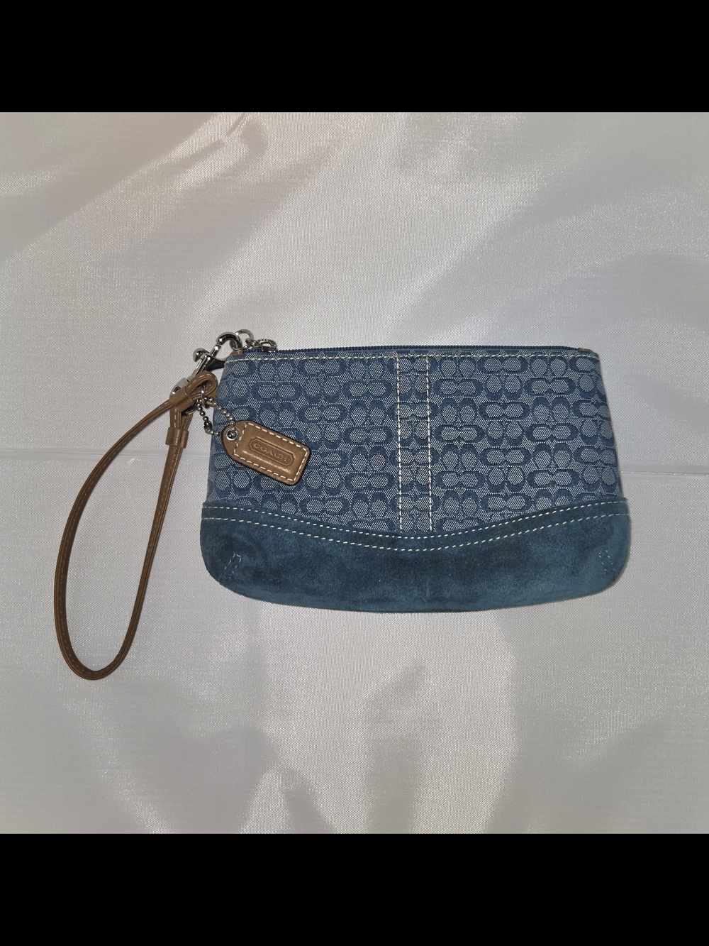 Vintage Coach Teal Blue Signature Wristlet Clutch Wallet